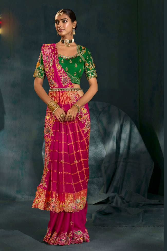 Pink Zari Work Heavy Border Silk Saree