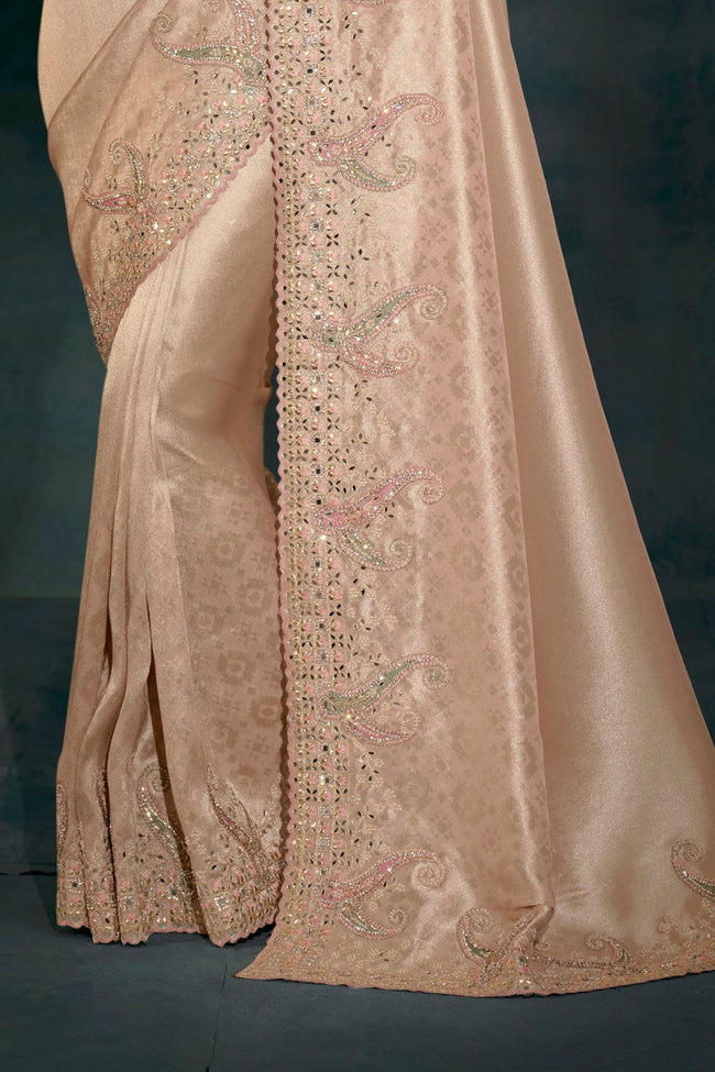 Rose Gold Cut Dana & Mirror Work Designer Saree