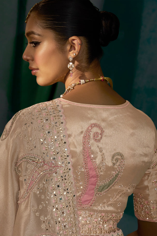 Rose Gold Cut Dana & Mirror Work Designer Saree
