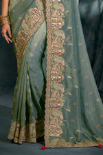 Gray Cut Dana & Mirror Work Designer Saree