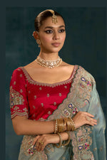 Gray Cut Dana & Mirror Work Designer Saree