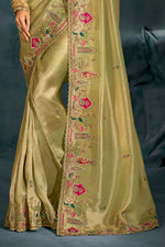 Green Embroidered Heavy Border Silk Saree