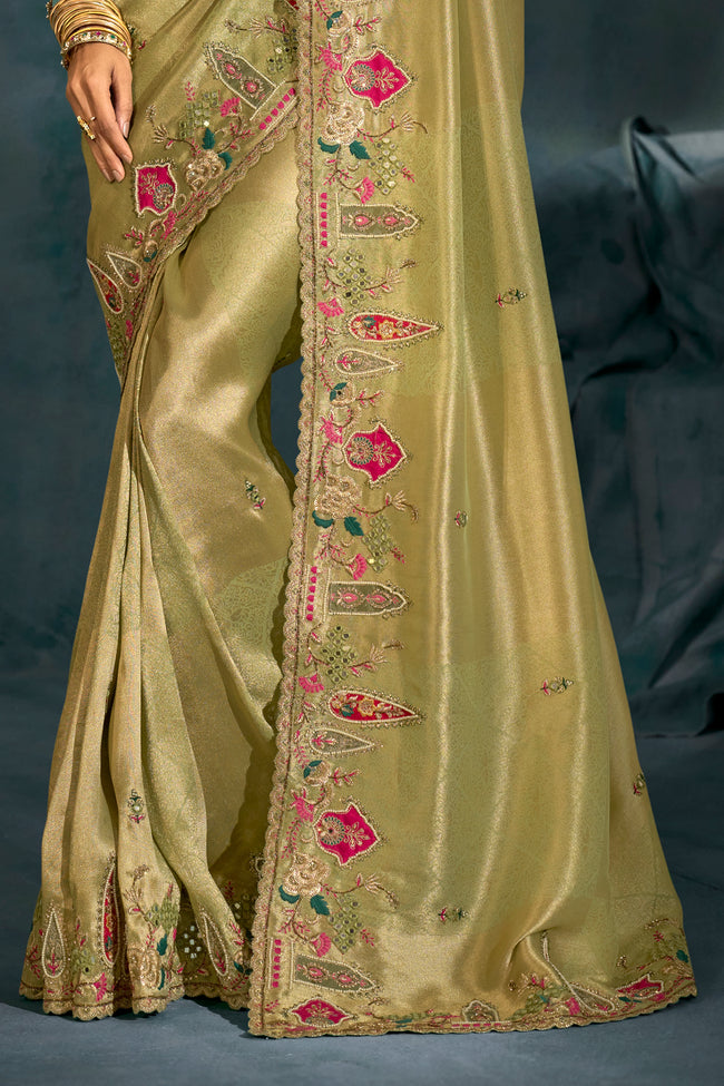 Green Embroidered Heavy Border Silk Saree