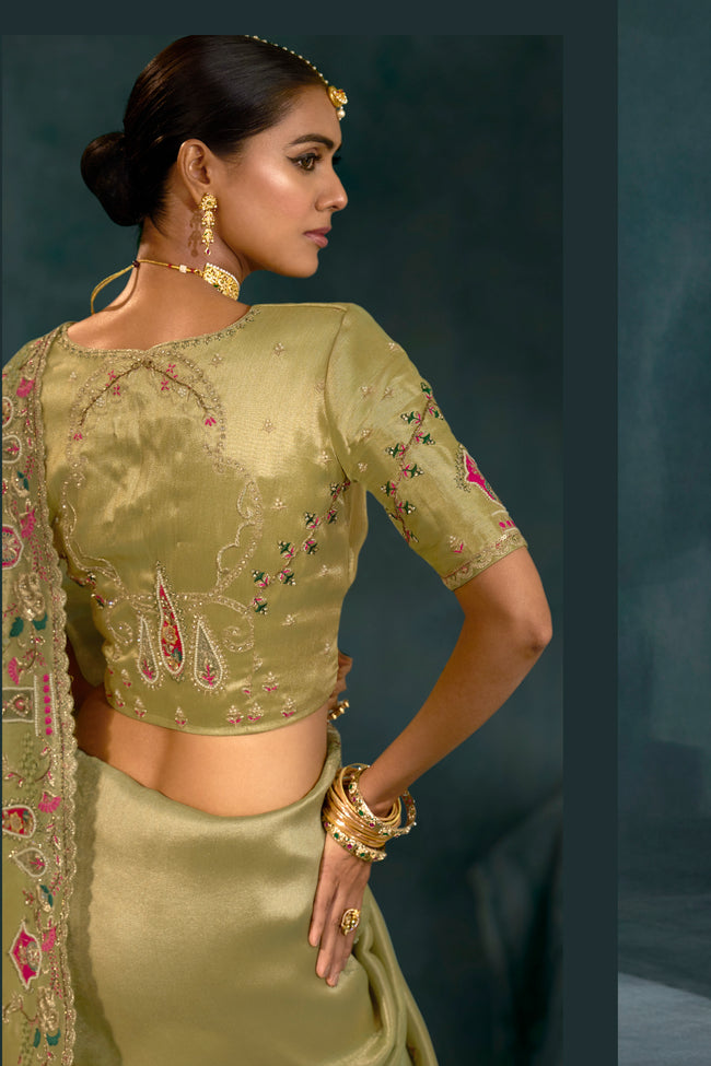 Green Embroidered Heavy Border Silk Saree