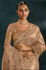 Golden Heavy Work Wedding Wear Ziraf Silk Designer Saree