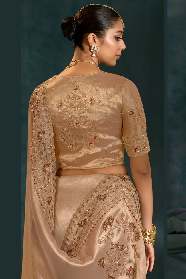 Golden Heavy Work Wedding Wear Ziraf Silk Designer Saree