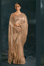 Golden Heavy Work Wedding Wear Ziraf Silk Designer Saree