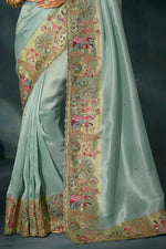 Sea Green Cut Dana & Mirror Work Designer Saree