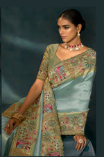 Sea Green Cut Dana & Mirror Work Designer Saree