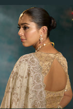 Cream Heavy Work Wedding Wear Banarasi Zari Designer Saree