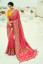 Red Embroidered Pure Georgette Bandhej Designer Saree