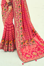 Red Embroidered Pure Georgette Bandhej Designer Saree