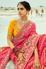 Red Embroidered Pure Georgette Bandhej Designer Saree