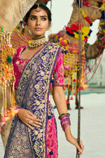 Purple Rani Embroidered Bandhej Designer Saree