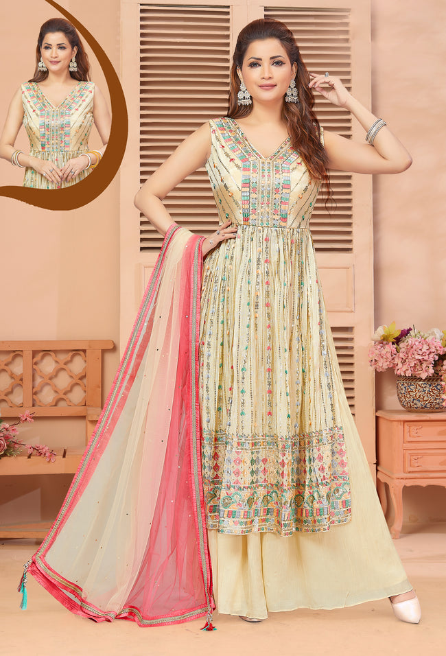 Lemon Yellow Wedding Wear Palazzo Suit With Dupatta