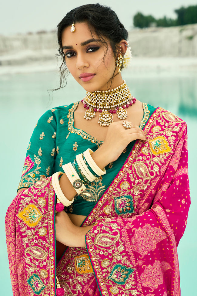 Fuchsia Woven Pure Georgette Jacquard Saree