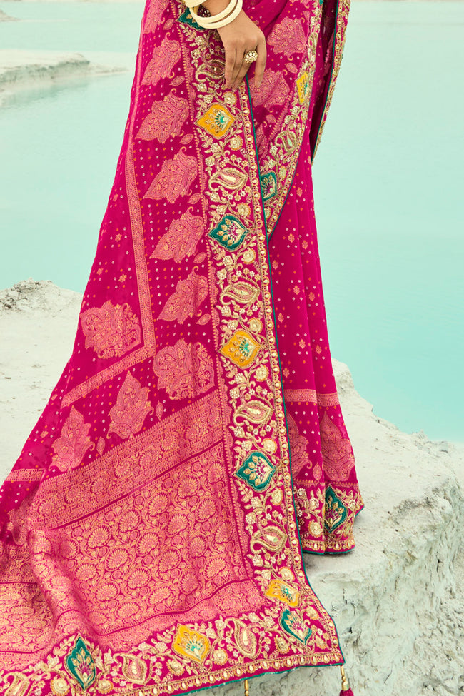 Fuchsia Woven Pure Georgette Jacquard Saree