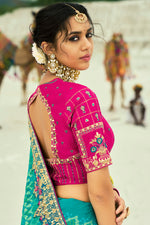 Yellow And Rama Beads Work Silk Traditional Embroidered Saree