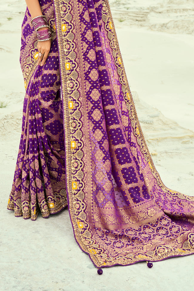 Purple Woven Pure Georgette Jacquard Saree