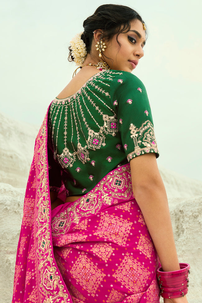 Rose Pink with Beads Work for Bridal Silk Trendy Saree