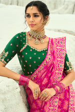 Rose Pink with Beads Work for Bridal Silk Trendy Saree