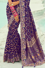 Purple Embroidered Banarasi Chiffon Saree