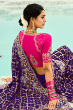 Purple Embroidered Banarasi Chiffon Saree