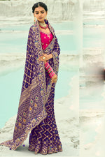 Purple Embroidered Banarasi Chiffon Saree
