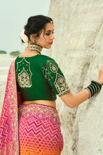 Orange And Rani Embroidered Pure Georgette Jacquard Saree