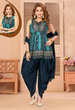 Navy Blue And Aqua Blue Georgette Dhoti Style Salwar Kameez With Dupatta