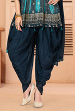 Navy Blue And Aqua Blue Georgette Dhoti Style Salwar Kameez With Dupatta