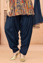 Multicolour And Navy Blue Georgette Dhoti Style Salwar Kameez With Dupatta