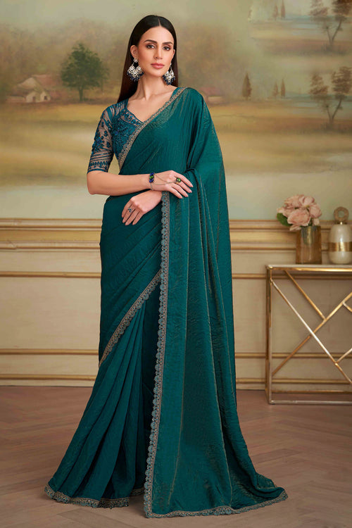 Bottle Green Twilight Georgette Embroidered Saree