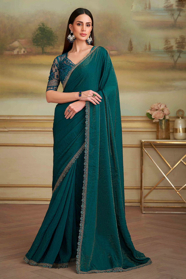 Bottle Green Twilight Georgette Embroidered Saree