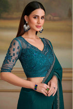 Bottle Green Twilight Georgette Embroidered Saree