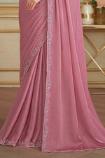 Onion Pink Sparkle Gergrette Saree With Embroidered Border