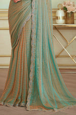 Olive Green Sparkle Georgette Saree With Embroidered Border