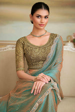 Olive Green Sparkle Georgette Saree With Embroidered Border