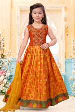 Amber Yellow Wedding Wear Embroidered Gown For Girls