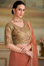 Rust Orange Gold Geogrette Embroidered Saree