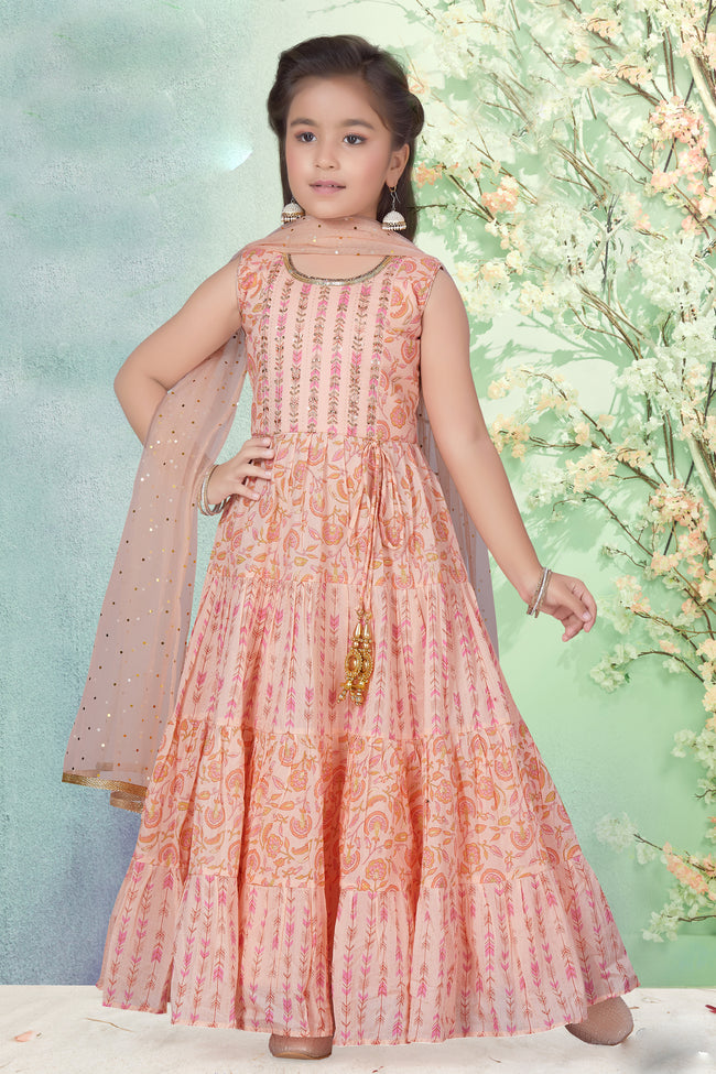 Light Peach Colour Attractive Festive Gown For Girls