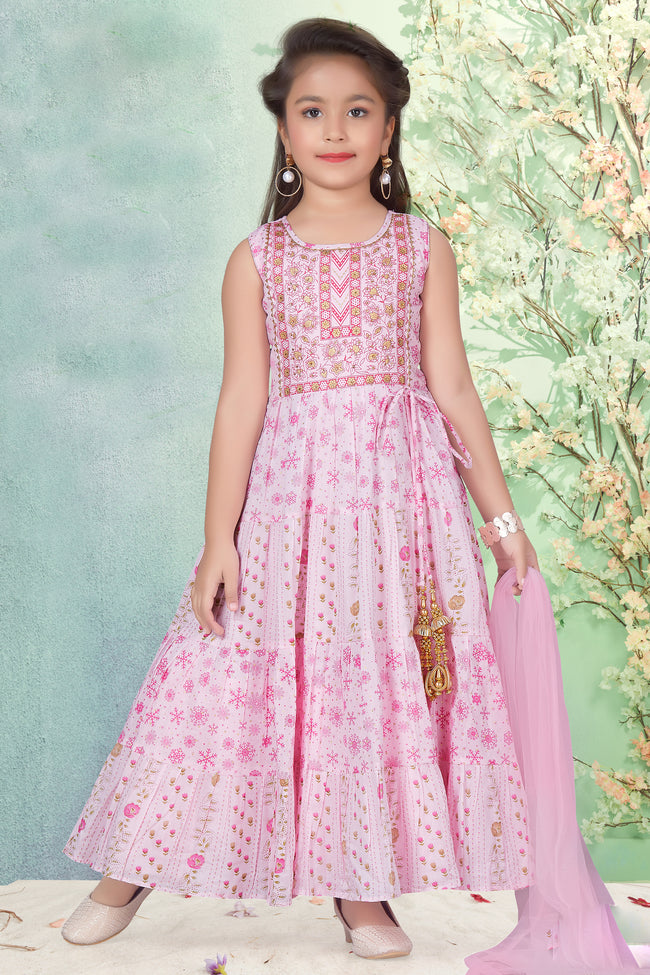 Baby Pink Designer Cotton Gown For Girls