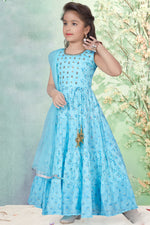 Sky Blue Designer Cotton Gown For Girls