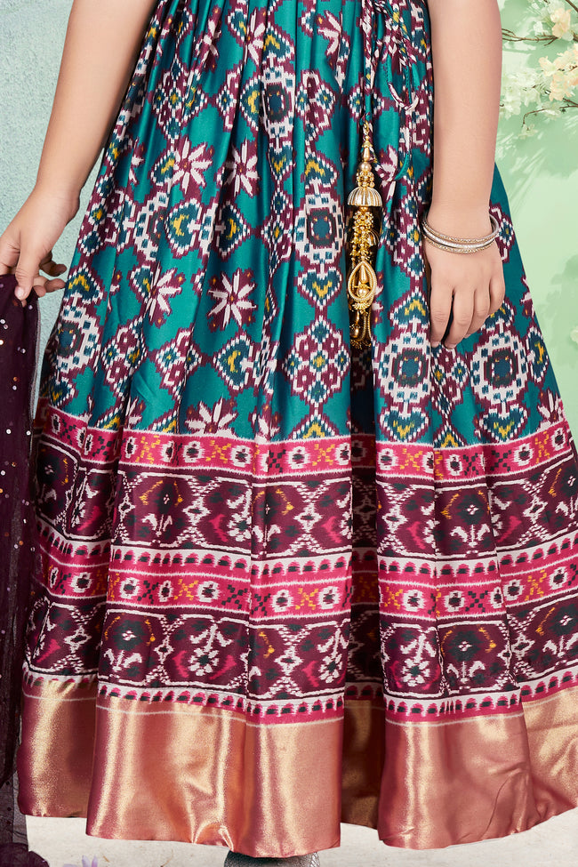 Multicolour Printed Gown In Cotton For Girls
