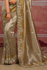 Golden and Mustard Tissue Embroidered Wedding Wear Saree