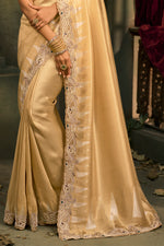 Golden Beige Silk Saree with Embroidered Border Designer Blouse