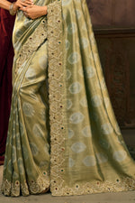 Olive Green Designer Embroidered Silk Saree with Heavy Border