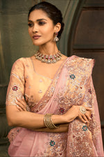 Pink Designer Embroidered Silk Saree with Floral Work Wedding Wear
