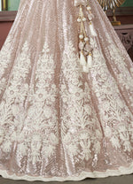 Light Brown Embroidered Net Lehenga Choli With Net Jacket