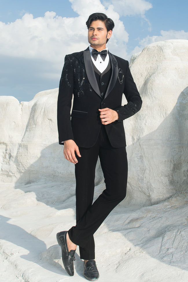 Black Wedding Wear Imported Fabric Suit In Mens